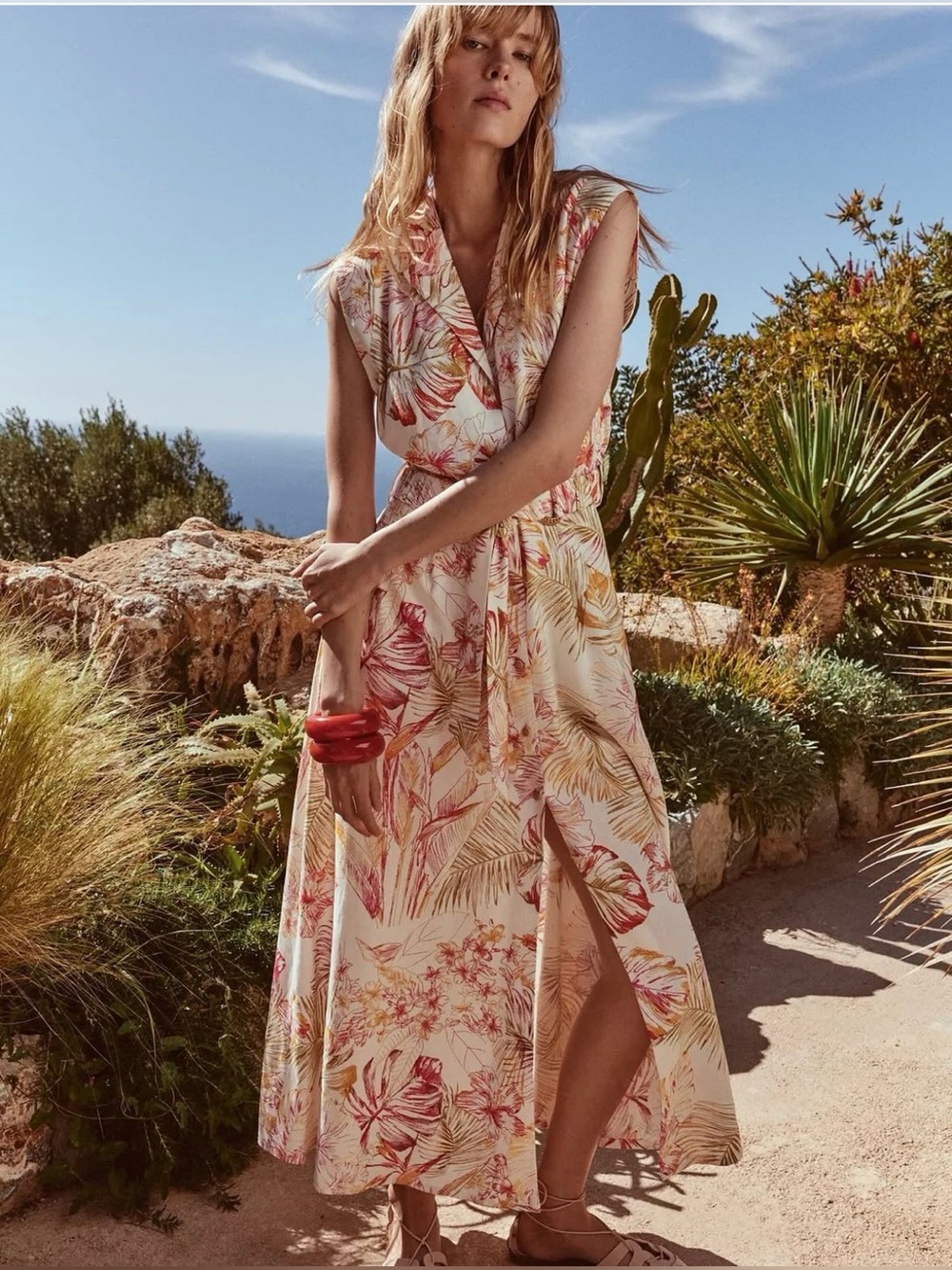 ZARA Tropical Floral Belted Maxi Shirt Dress – Size Large-  NWT